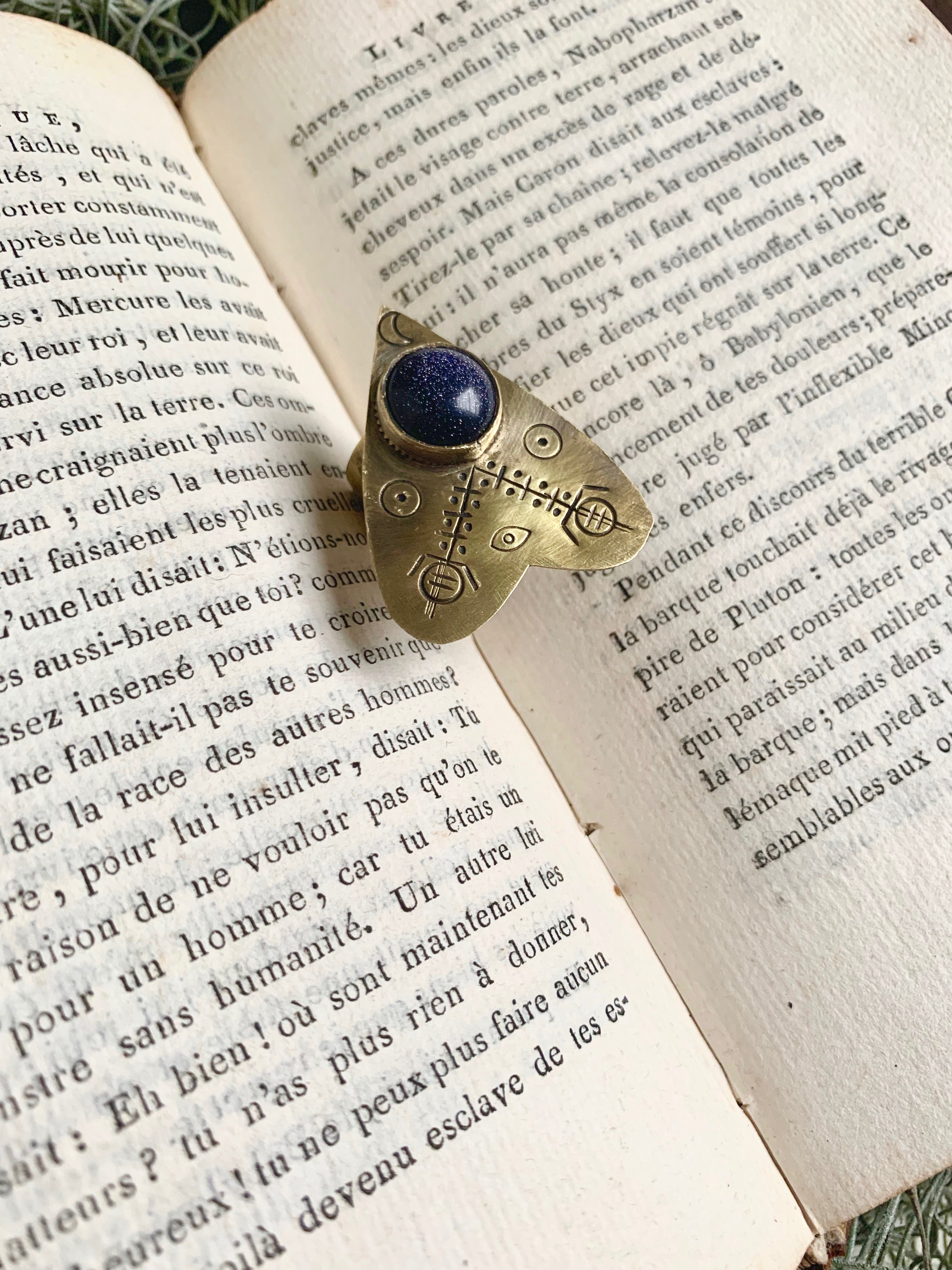 Blue Goldstone Voodoo Ouija Planchette Ring