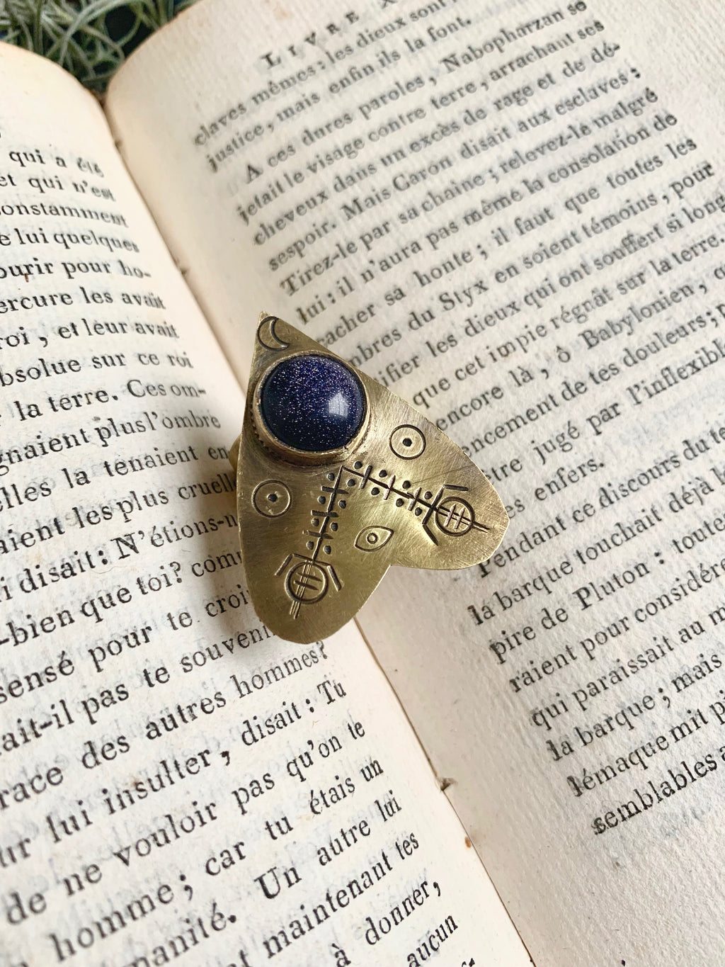 Blue Goldstone Voodoo Ouija Planchette Ring