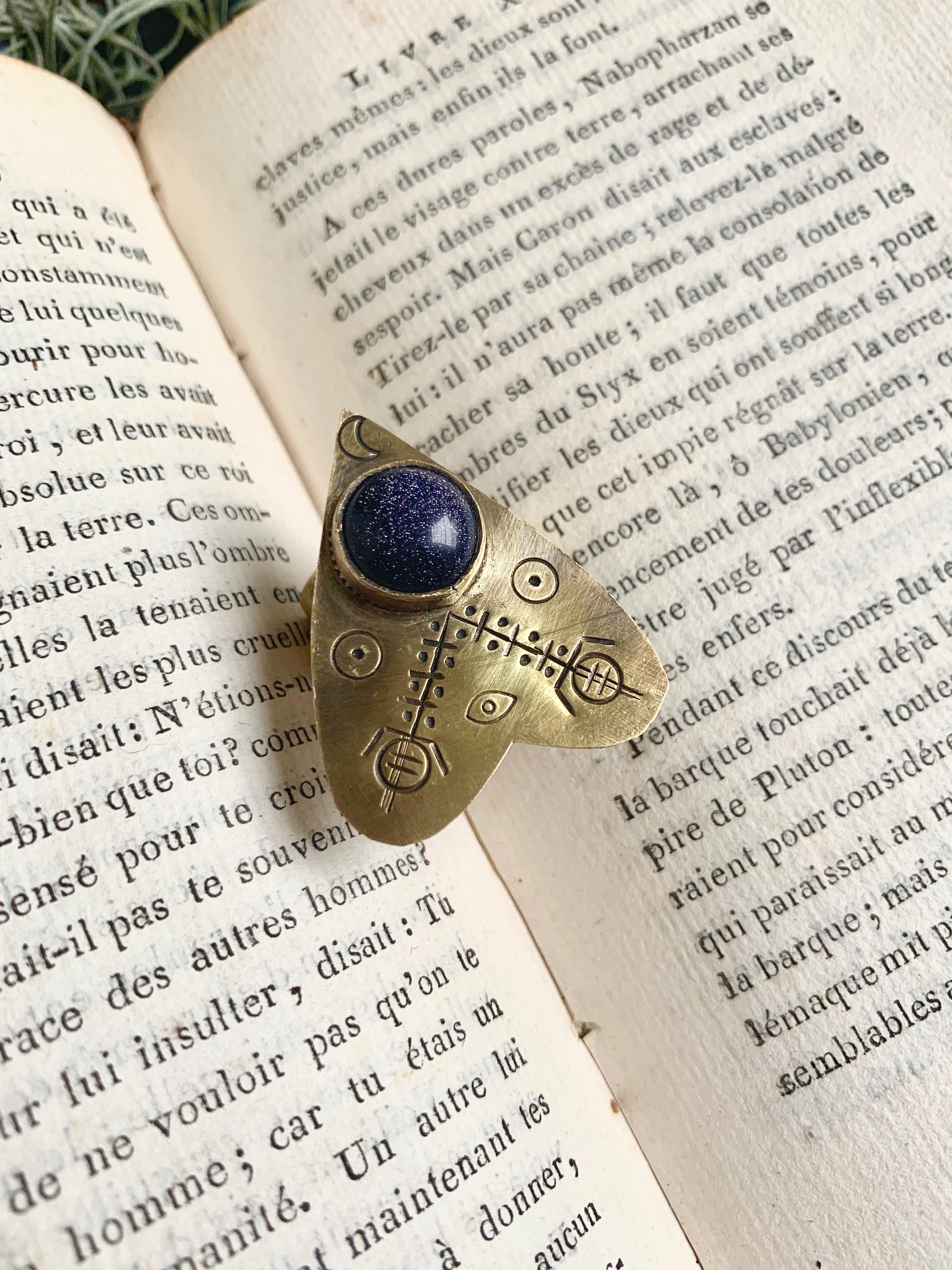 Blue Goldstone Voodoo Ouija Planchette Ring