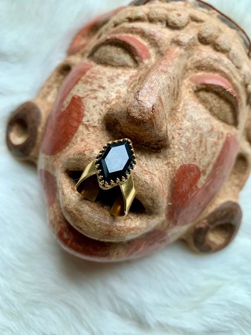 Black Onyx Faceted Ring