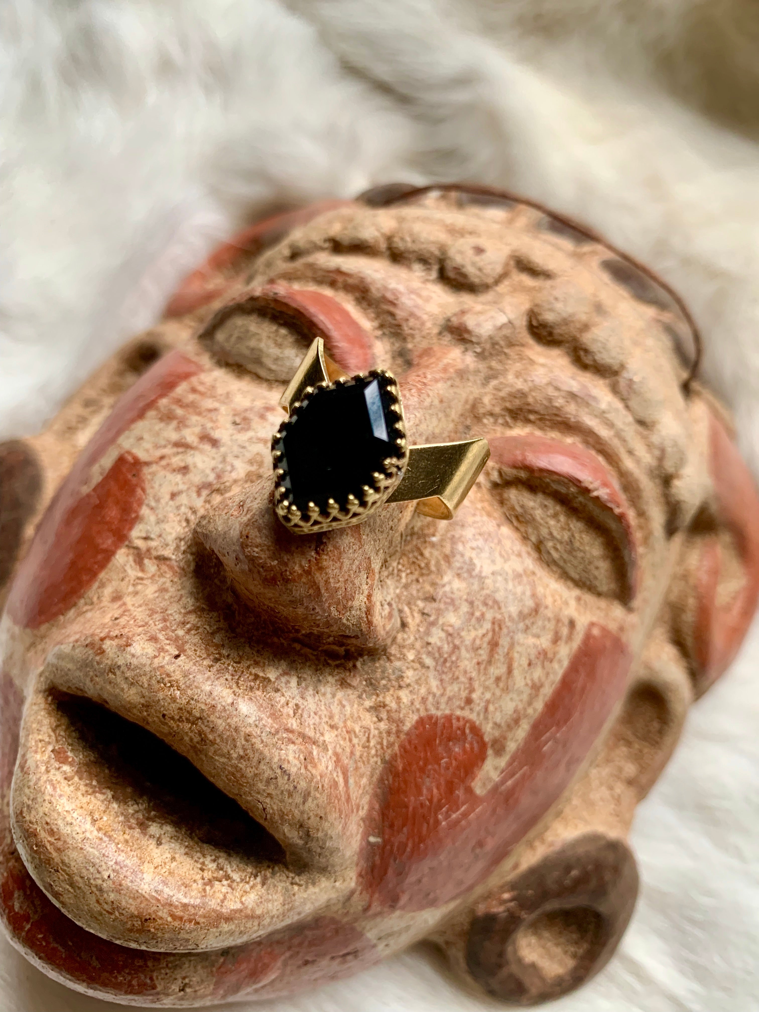 Black Onyx Faceted Ring