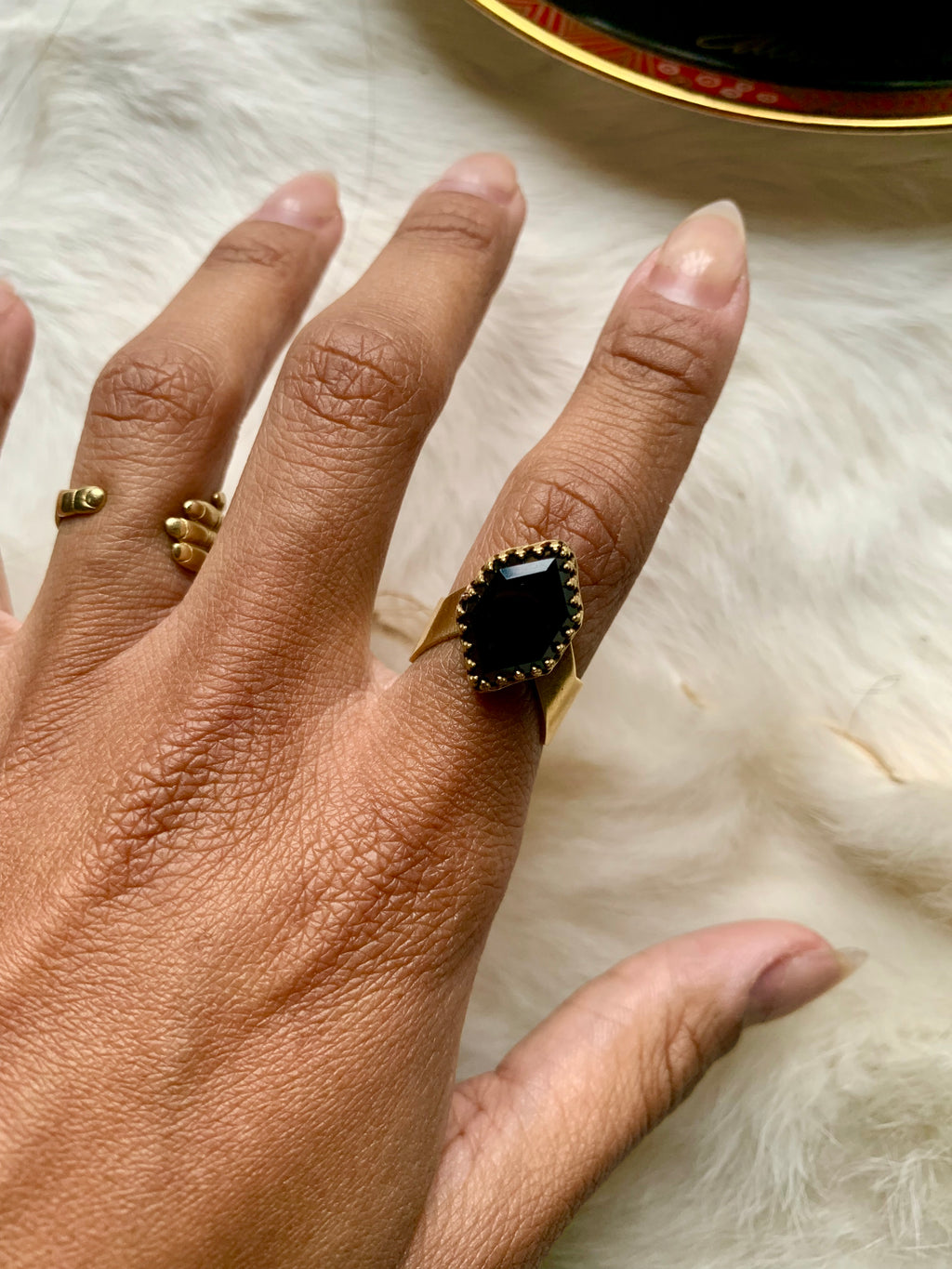 Black Onyx Faceted Ring
