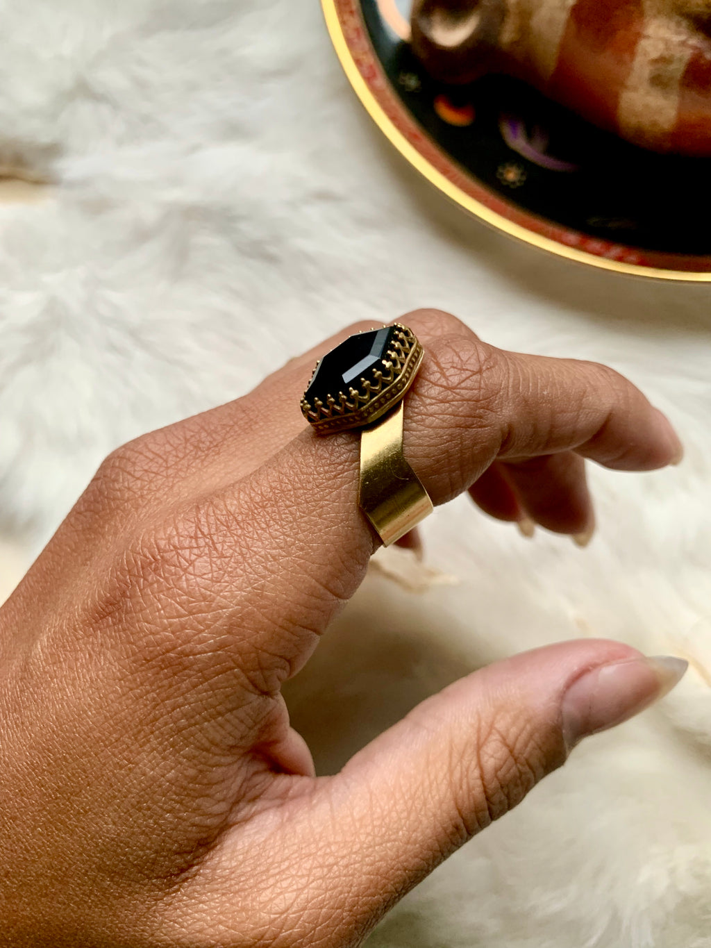 Black Onyx Faceted Ring