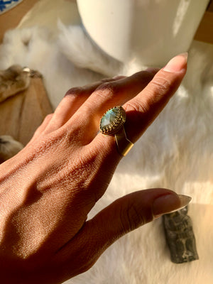 Spiritual Green Faceted Labradorite Ring