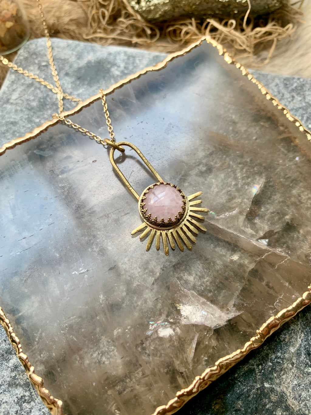 Rose Quartz Aten Sundrop Necklace First Light