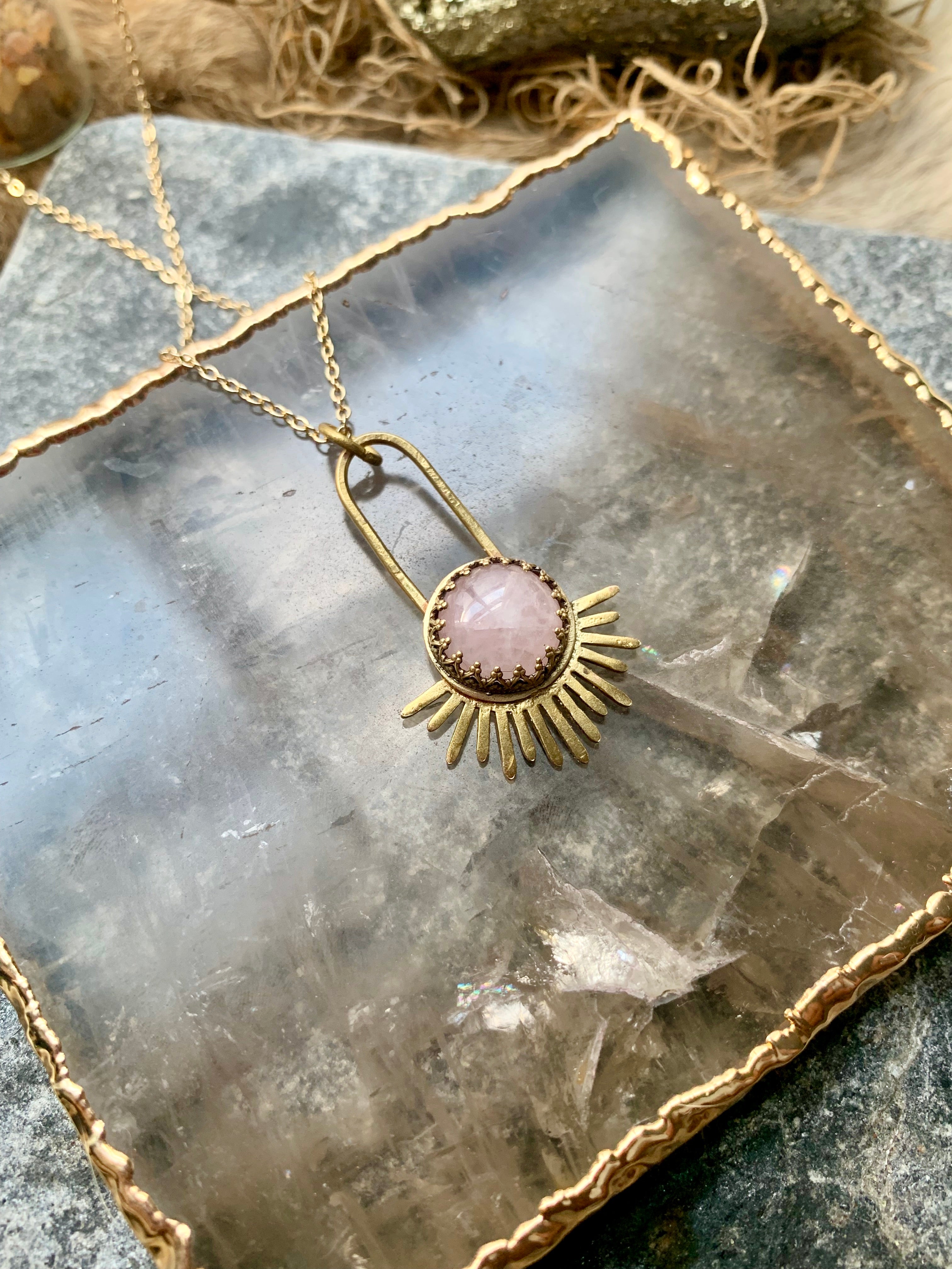 Rose Quartz Aten Sundrop Necklace First Light