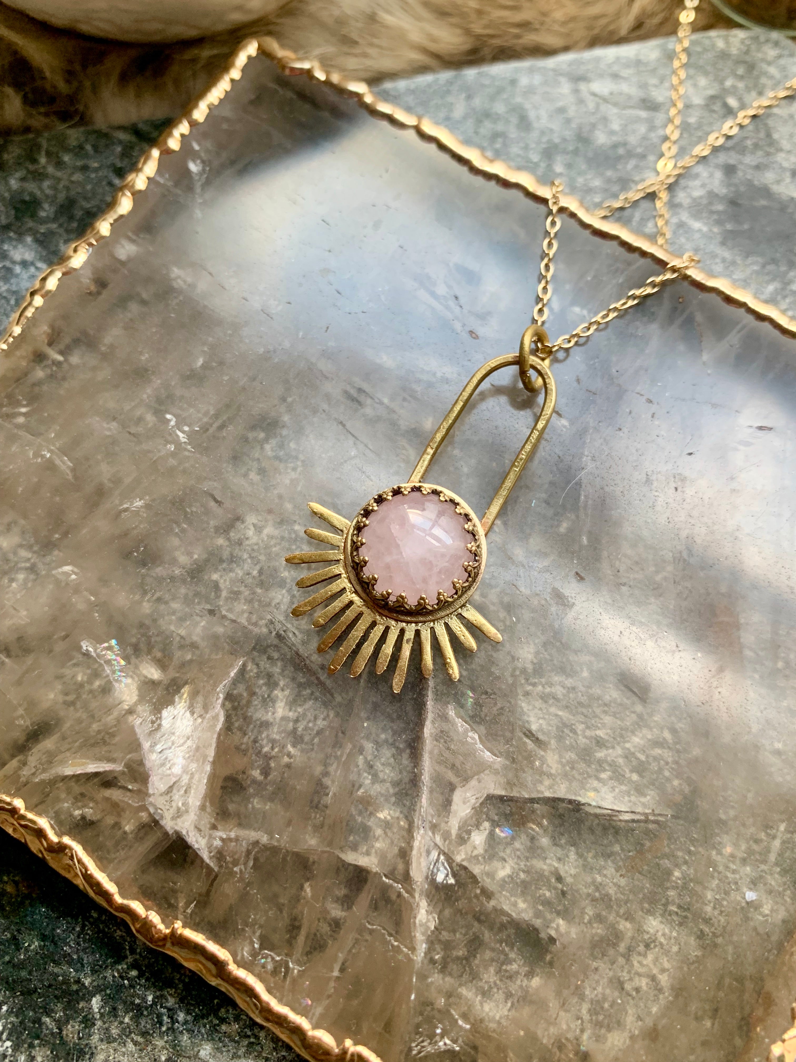 Rose Quartz Aten Sundrop Necklace First Light
