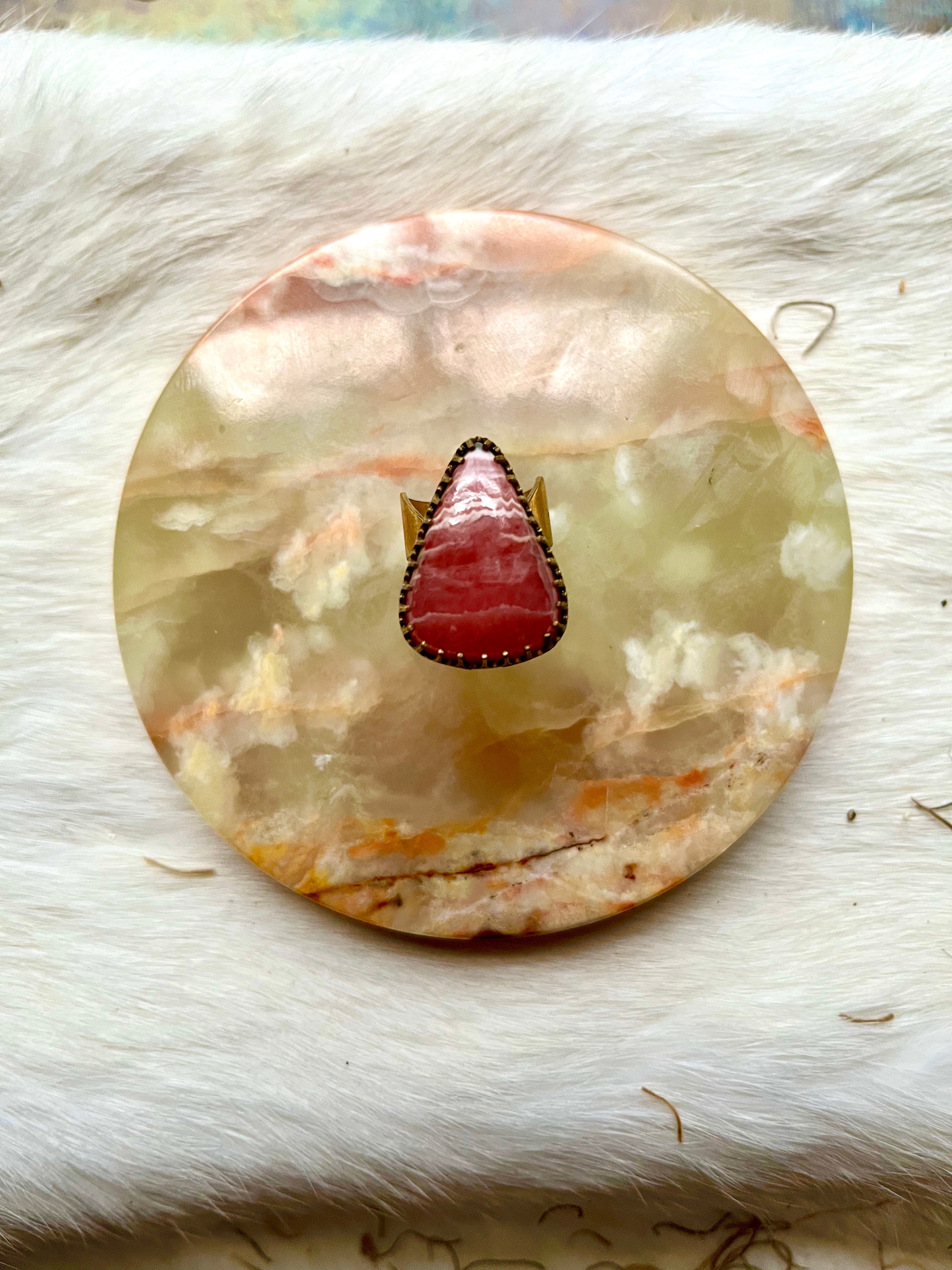 Rhodochrosite Heart Opener Ring