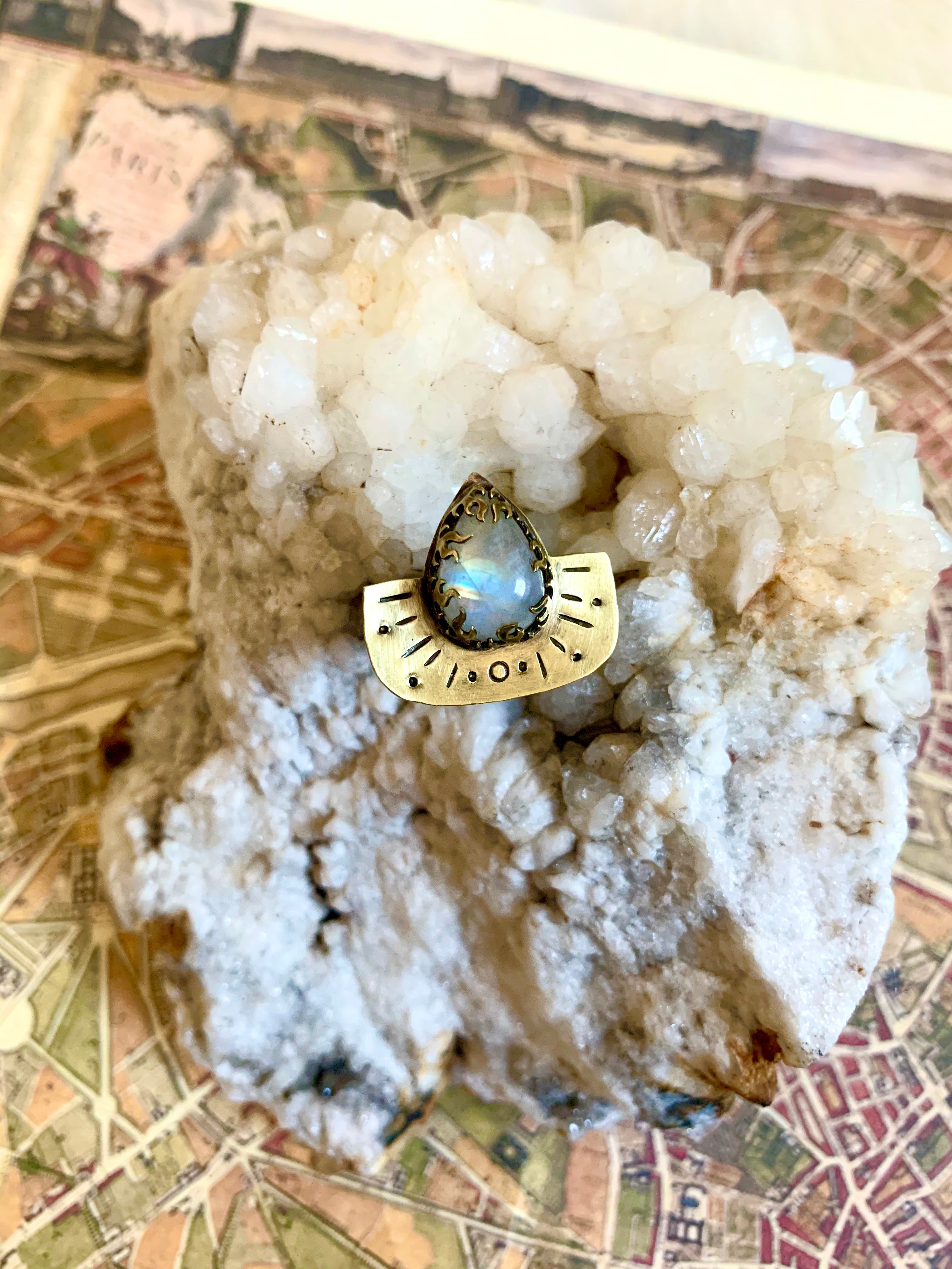 Fire and Ice Rainbow Moonstone Ring