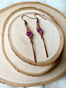 Harringbone Wrapped Amethyst Earrings