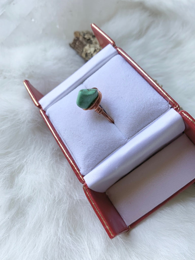 Raw Turquoise Wrapped Copper Ring