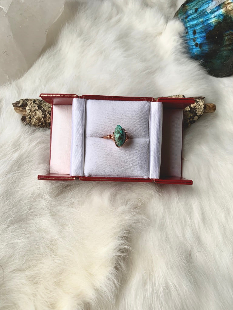Turquoise Wrapped Copper Ring